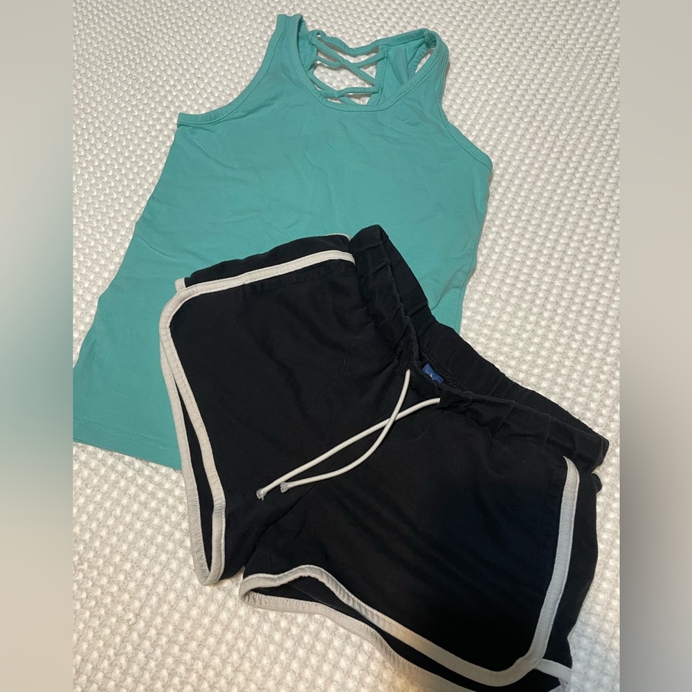 Old Navy - Girl’s Teal Tank Top and Black Shorts Set